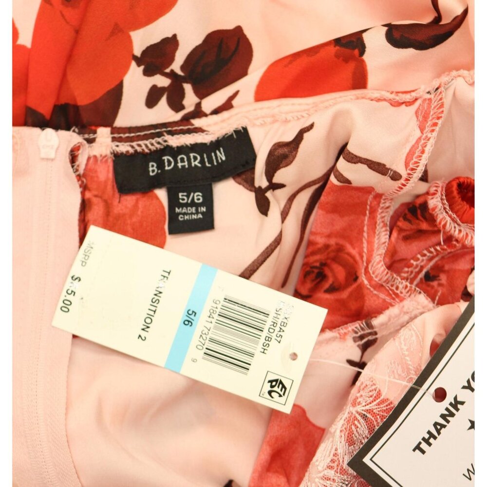 NWT B. Darlin Floral Print Satin Puff Sleeve Midi Dress Pink / Red Multi 5 / 6 - Picture 6 of 11